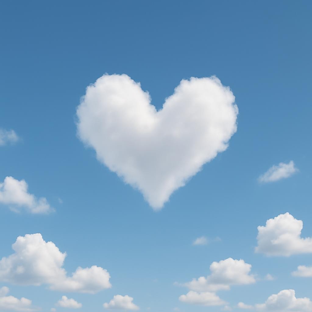 a picture of a blue sky with clouds shaped as a heart